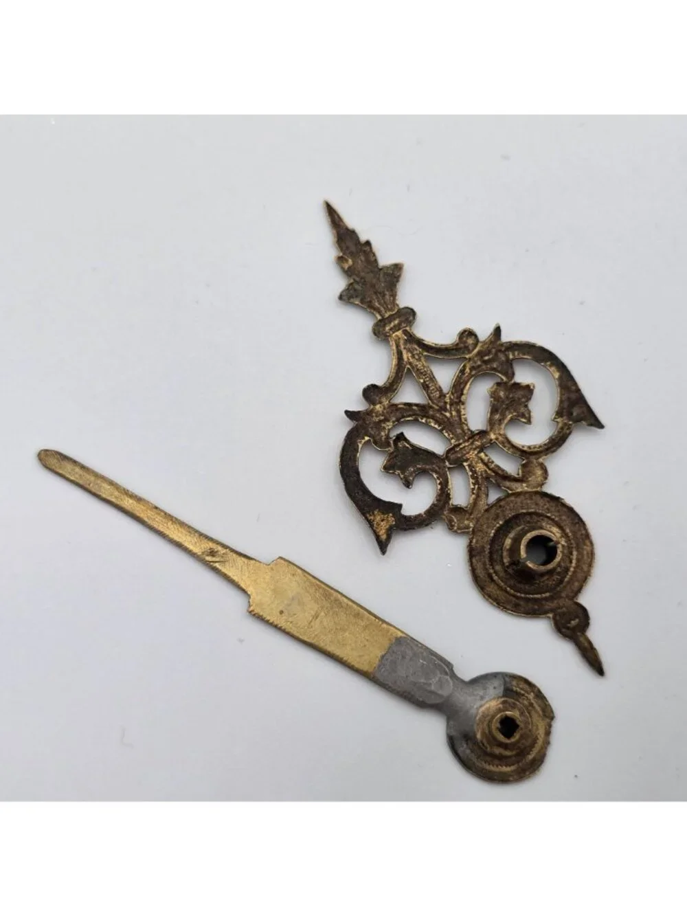 Antique Ornate Brass Clock Hands Set With Fleur-De-Lis Design 2-3/4